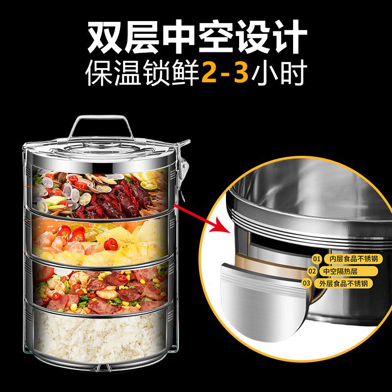 饭盒保温不锈钢大容量幼儿园食堂特大食盒多层手提打包菜盒饭盒桶