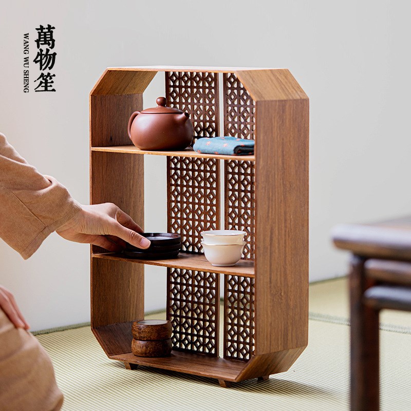 萬物笙丨茶具收纳架展示架茶桌台式博古架摆件竹茶棚多宝格置物架