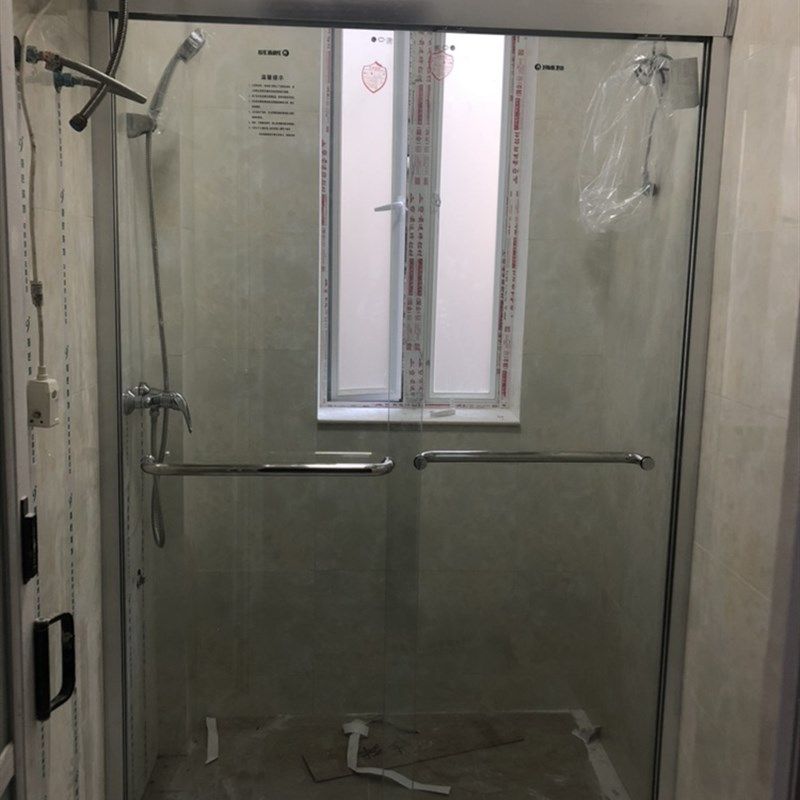 浴室玻璃隔断双活动移门淋浴屏一字干湿分区淋浴房两扇推拉门定做