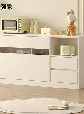 奶油风岩板客厅餐边柜厨房储物柜一体靠墙现代简约多功能定制G252