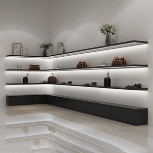 服装店鞋子展示架上墙鞋架包包陈列架童鞋女鞋木质多层鞋店货架