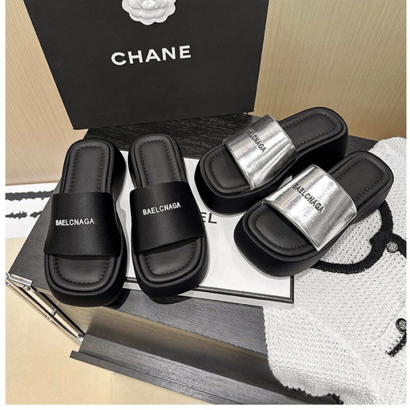 大尺码加肥加宽拖鞋女外穿松糕鞋增高夏季凉鞋厚底胖U宽脚女鞋凉