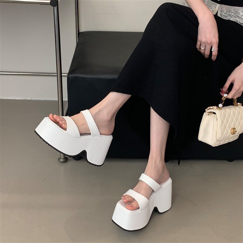2025小个子增高凉鞋女夏粗跟恨天高防水台坡跟厚底超高跟鞋凉拖鞋