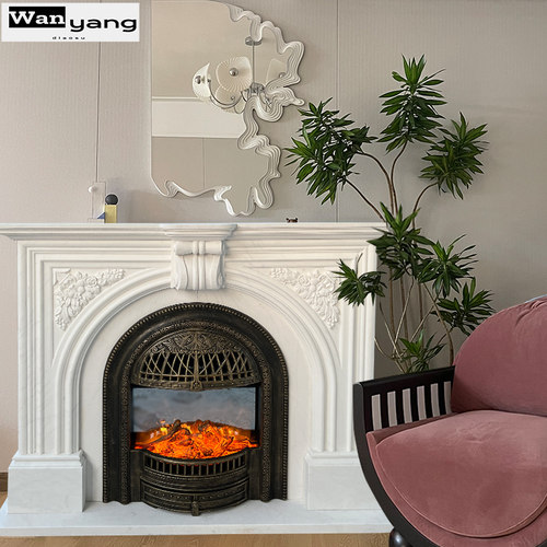 天然法式大理石壁炉架客厅装饰简约摆件现代S石雕手工雕刻定制