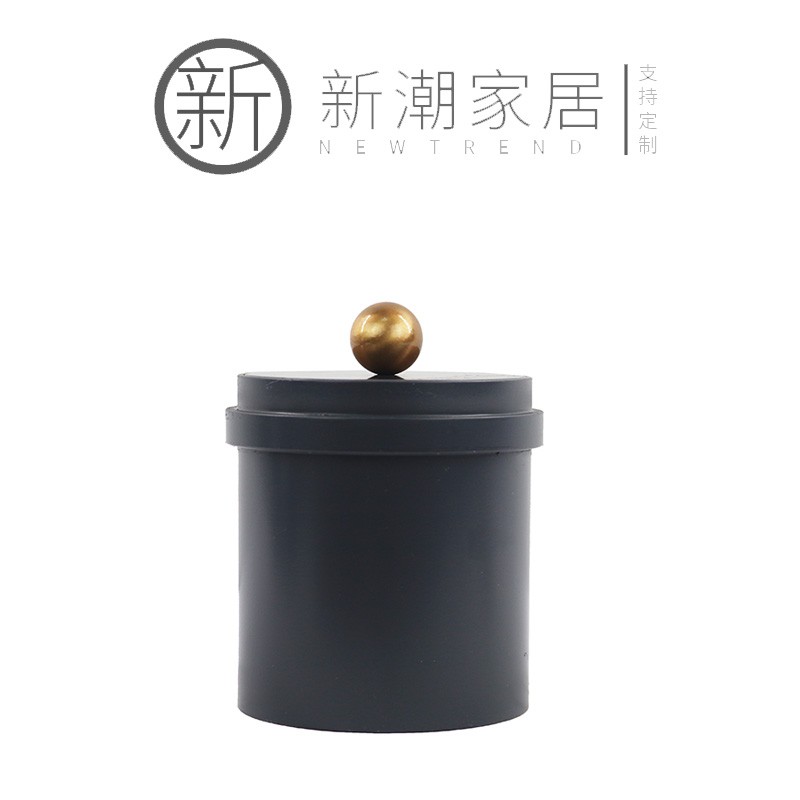 欧式简约黑白圆形大理石储物罐几何收纳装饰罐客厅餐桌床头柜摆件