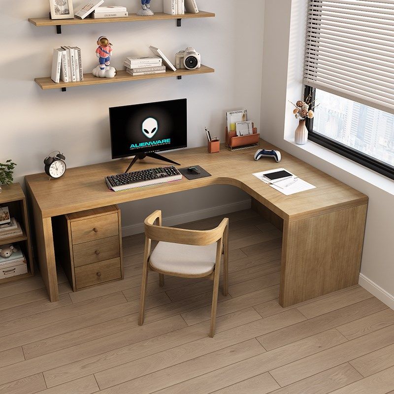 全实木拐角书桌L型学生r家用办公桌大桌面卧室学习阅读学生写字桌