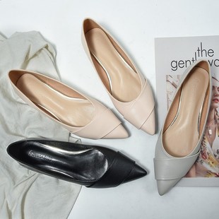 2024春秋鞋新款伴娘婚鞋瓢鞋尖头平底鞋女百搭上班41U单鞋42大码4