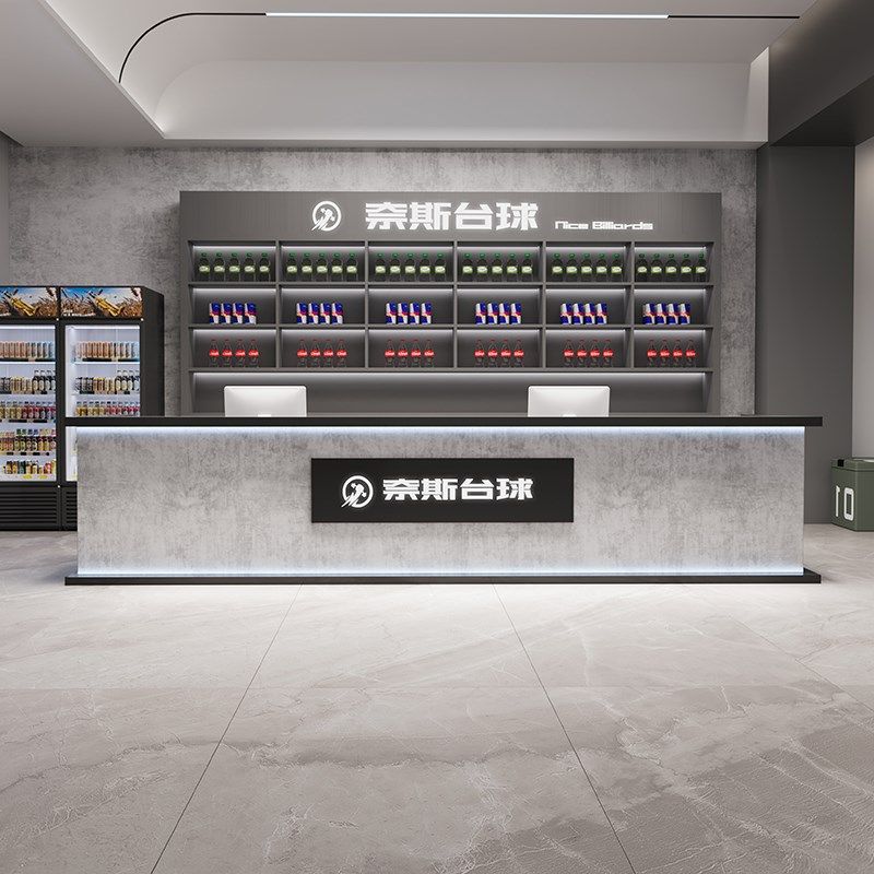 工业风台球厅吧台收银台公司办公室E酒店宾馆大理石大厅前台桌接