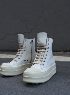 23S新款高帮白色靴R厚底松糕鞋O时尚男女增高五芒星潮男鞋靴子7CM