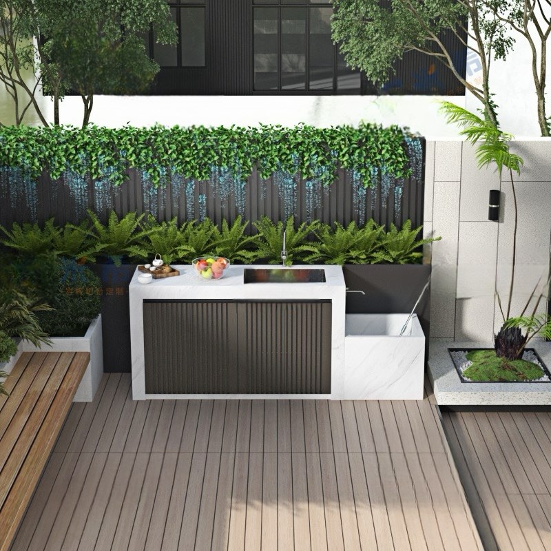 高级户外庭院洗手台岩板岛台防水操作台拖把池洗手台一体盆储物柜