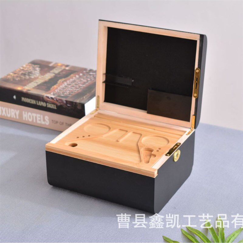 竹制多用方形储物箱带可移动可拆卸托盘木质储物盒便携实木收纳盒