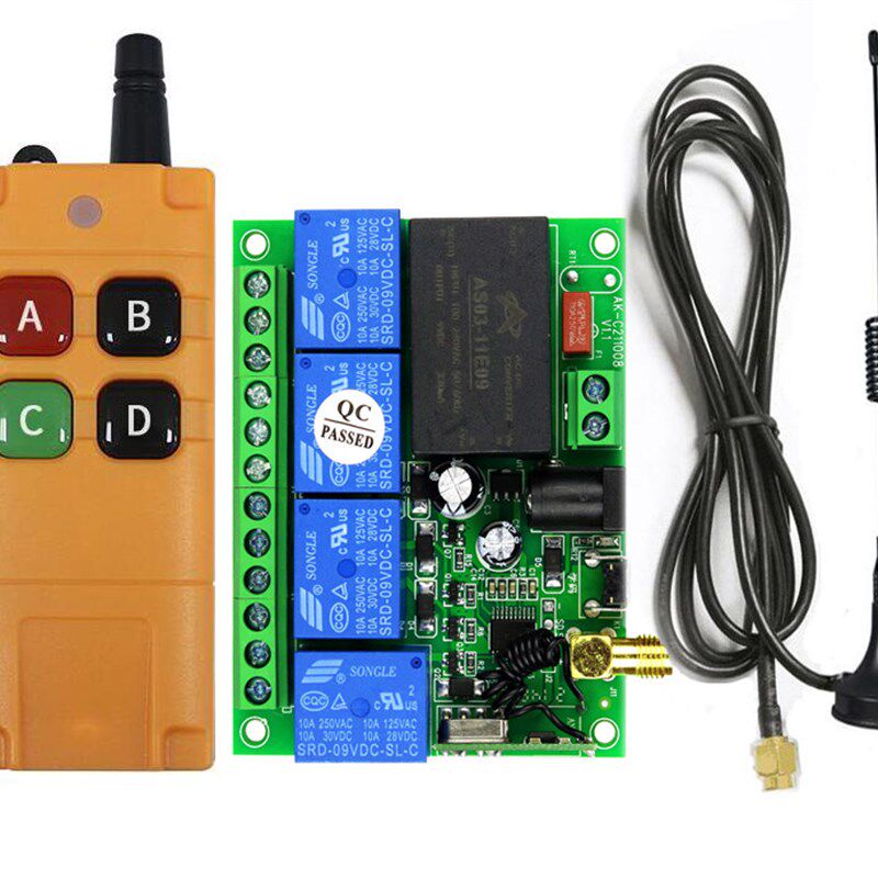工业4键12V24V220rV学习型4路无线遥控开关四路继电器控制点动自