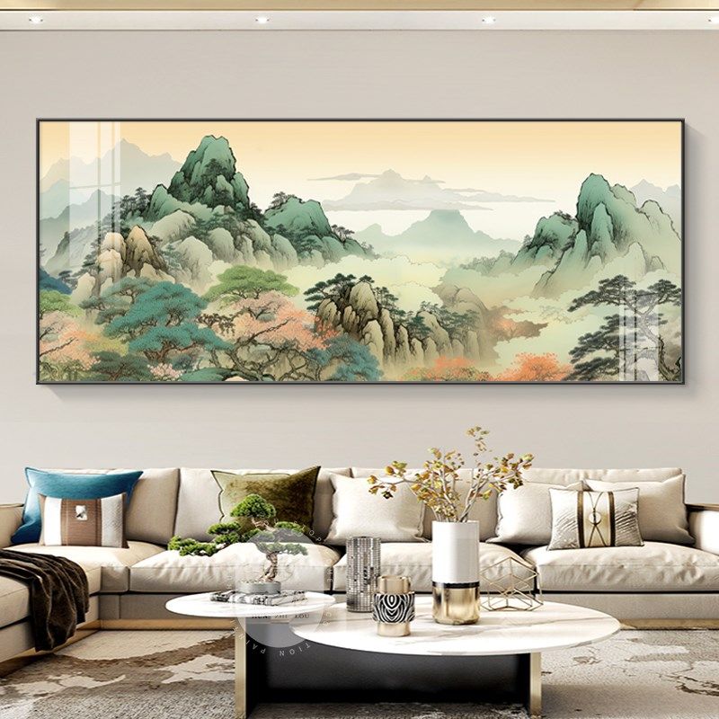 新中式背有靠山客厅装饰画青山绿水风景画大幅横版沙发背景墙挂画