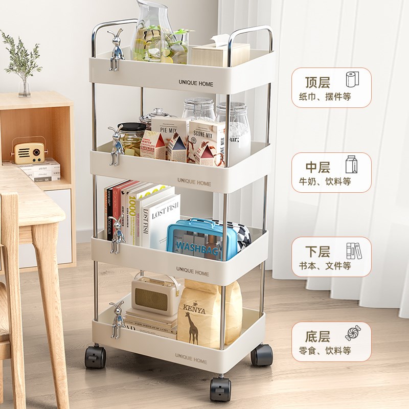 小推车置物架家用零食落地多层客厅美容收纳书架移动厨房果蔬架子
