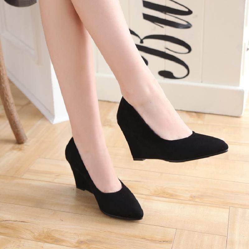 磨砂春季女鞋坡跟单鞋浅口百搭工作鞋女黑色平底鞋职业尖头高跟鞋,女鞋,浅口单鞋,淘宝优惠券,粉丝福利购,淘宝优惠卷