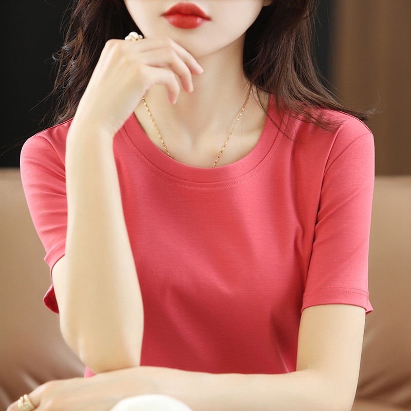 树莓粉2025新款80织精品100%丝光棉百搭圆领设计感宽松高品质T恤,女装/女士精品,T恤,淘宝优惠券,粉丝福利购,淘宝优惠卷