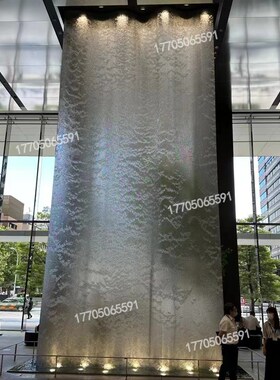 钢网水幕水帘室内水景玻璃水幕墙摆件不锈钢网流水景观水系金属网