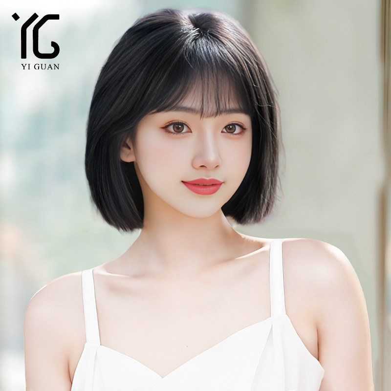 假发短发女真发全真人发丝自然减龄蕾丝无痕光头专用波.波头假发