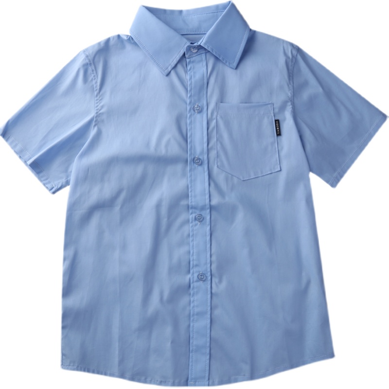 儿童衬衫短袖男童全纯棉蓝白色衬衣男孩儿童装中大童学生校服班服
