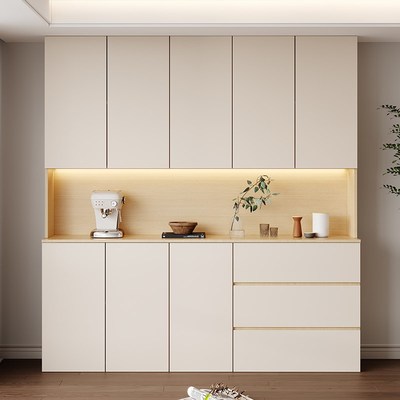 原木奶油风餐边柜一体靠墙客厅储物柜高柜整体厨房成品酒柜橱柜