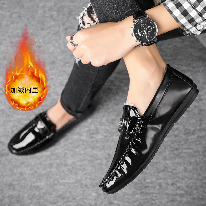 冬季加绒皮鞋男豆豆鞋个性夜店发型师懒人无鞋带棉鞋漆皮金属逗逗,流行男鞋,棉鞋,淘宝优惠券,粉丝福利购,淘宝优惠卷