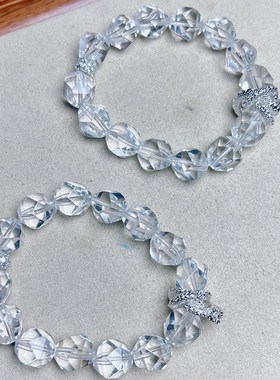 E501 天然白水晶刻面手链diy龙环环相扣设计款水晶首饰9mm