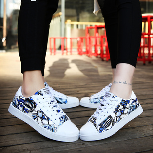 2021新款秋季男鞋韩版百搭涂鸦板鞋女一对印花鞋子透气情侣ins潮