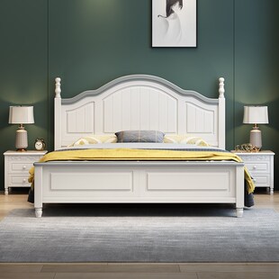 美式白色实木床1.8米1.5米1.2米双人单人现代简约经济型储物大床