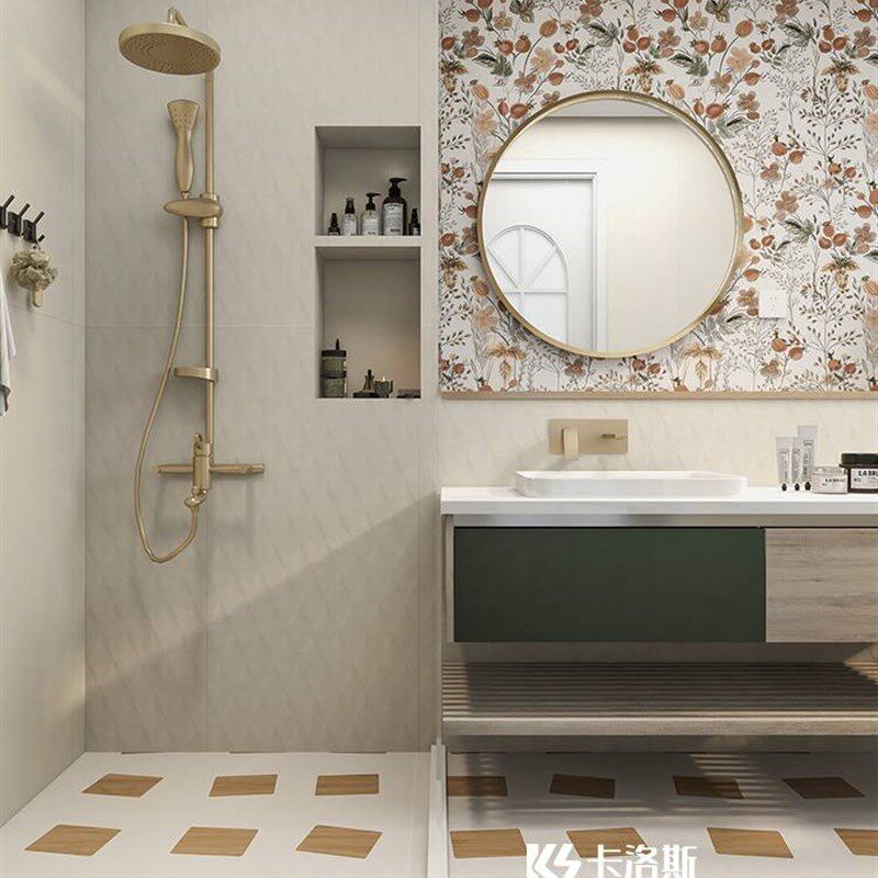 新款法式侘寂风花砖600x1200卫生间瓷砖厨房浴室墙砖微水泥地砖奶