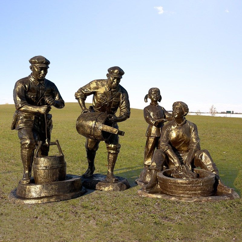 大型玻璃钢铸铜仿铜人物雕像定制校园浮雕民俗红军农耕牛雕塑摆件