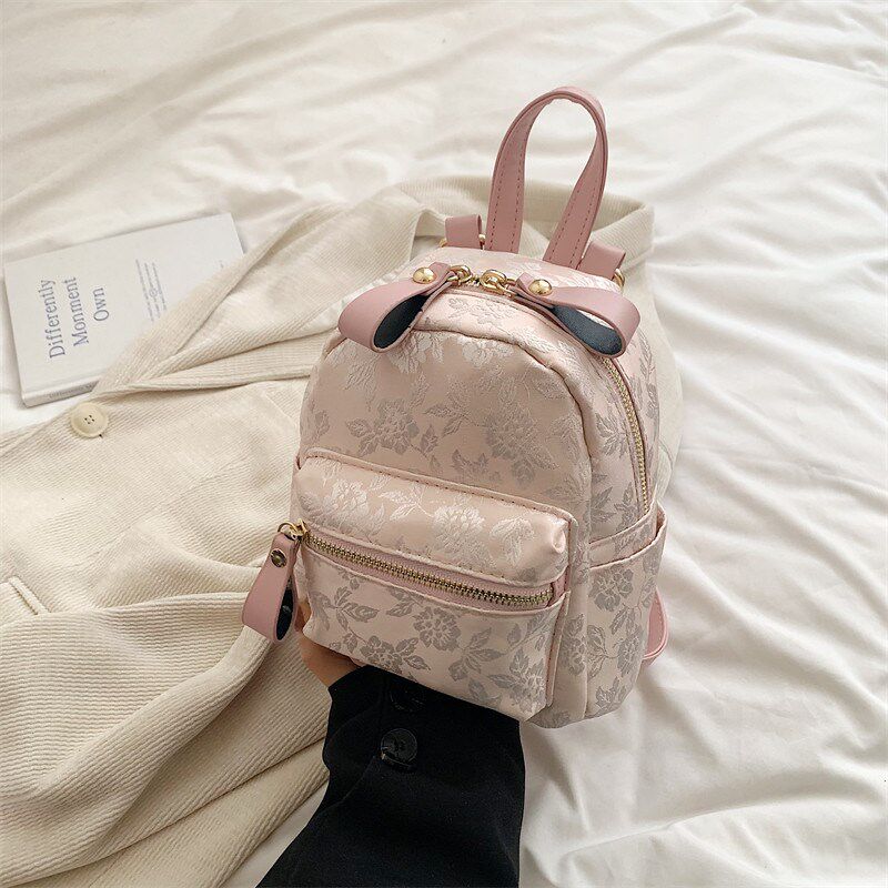 小众暗花韩系ins风双肩包小清新背包女生逛街小背包轻便布艺包包