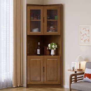 实木角柜墙角三角边柜客厅置物架转角窄夹缝柜收纳柜参编柜拐角柜