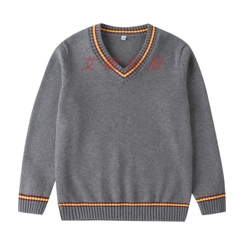 英伦风学生春秋V领套头针织毛衣校服  学院风男女童灰色针织衫