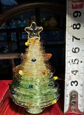 烧制玻璃菠萝圣诞树拉丝琉璃桌面客厅卧室居家装饰摆件成品彩玻璃