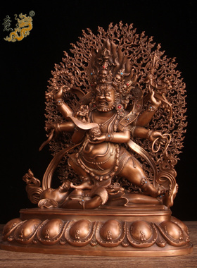 真古意 铜六臂玛哈嘎拉佛像摆件紫铜藏传家居客厅工艺礼品摆饰供