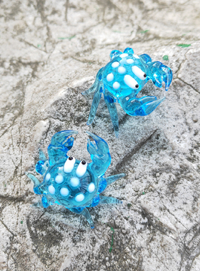 手作工艺品手工玻璃动物摆件家居装饰品螃蟹乌龟章鱼鲸鱼装饰造景