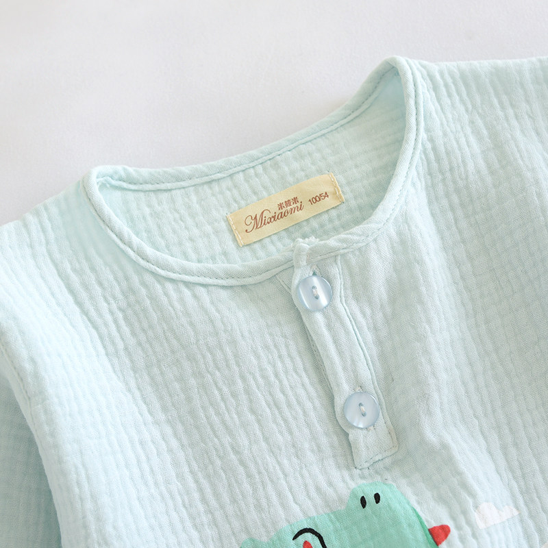 淡蓝可爱恐龙儿童春秋薄纯棉纱布男孩长袖睡衣套宝宝家居服空调服,童装/婴儿装/亲子装,家居服套装,淘宝优惠券,粉丝福利购,淘宝优惠卷