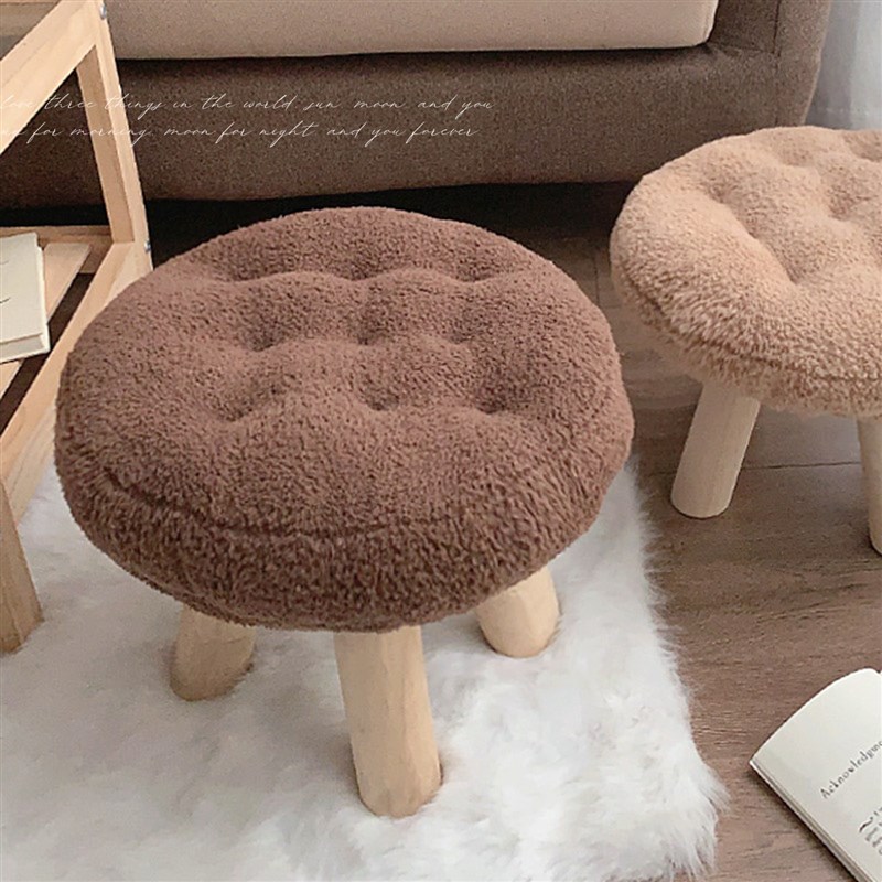 网红茶几凳子矮凳坐垫屁垫儿童家用小型毛绒实木宝宝凳子女生卧室
