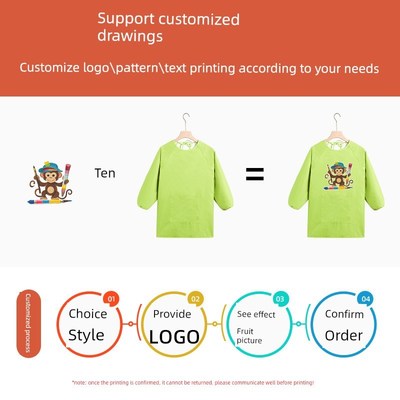 儿童绘画围裙画画罩衣防水烘焙美术反穿衣幼儿园小孩围裙定制logo