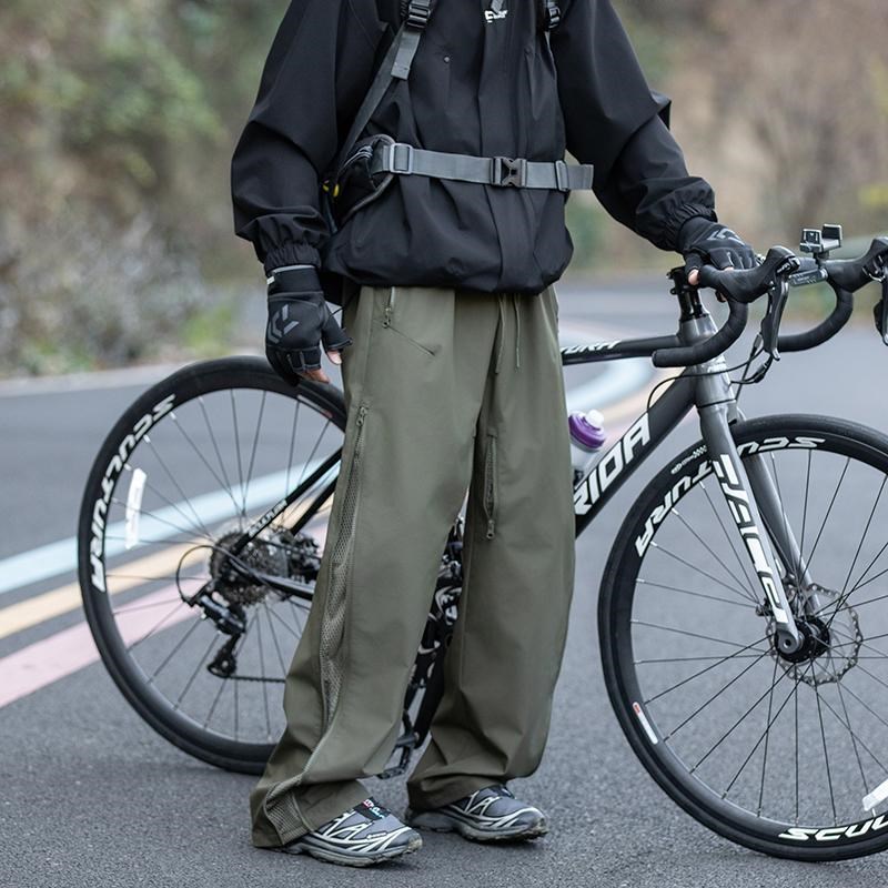 美式冲锋长裤男j春秋季户外防风耐磨透气直筒机能侧拉链登山裤男