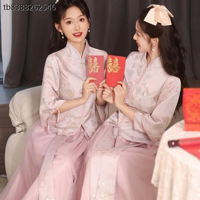 秋冬季新款新中式伴娘服小个子中国风显瘦平时可穿礼服裙轻奢小众