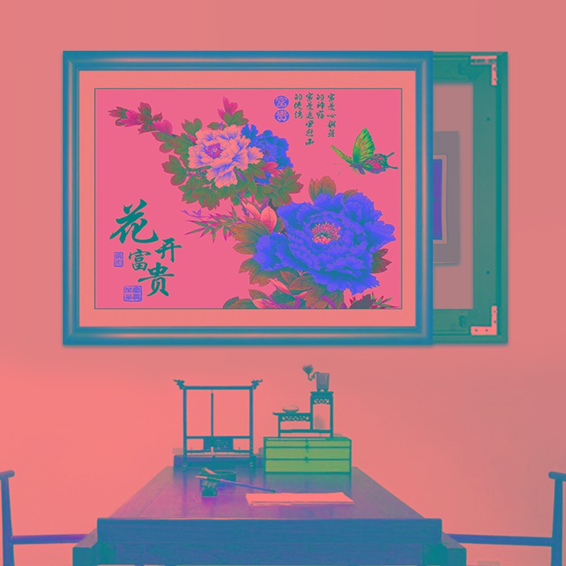 牡丹花客厅餐厅玄关花开富贵遮挡电表箱装饰画总开关电闸盒挂画图片