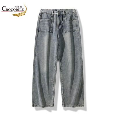 Crocodile/鳄鱼恤宽松牛仔裤春秋季美式高街复古水洗直筒裤阔腿裤