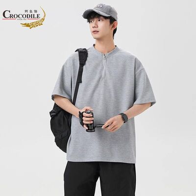 Crocodile/鳄鱼恤华夫格短袖T恤男圆领宽松百搭夏季T恤