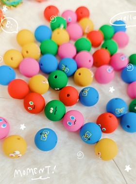 Lunas DIY亚克力手感漆卡12表情圆珠通孔手机链包挂件配件