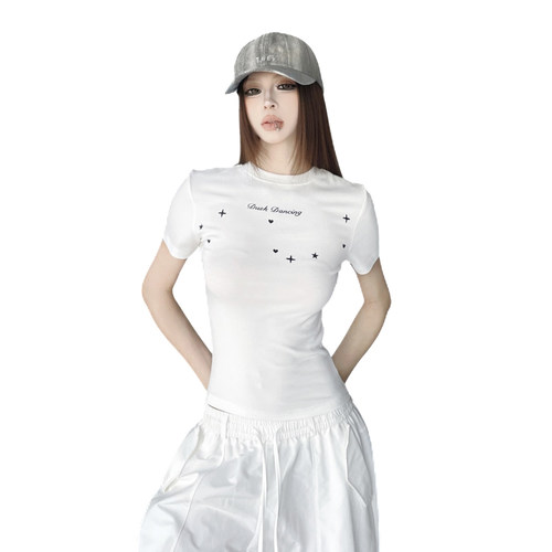 徐大方美式辣妹白色短袖T恤女2026夏季新款星星印花修身百搭上衣