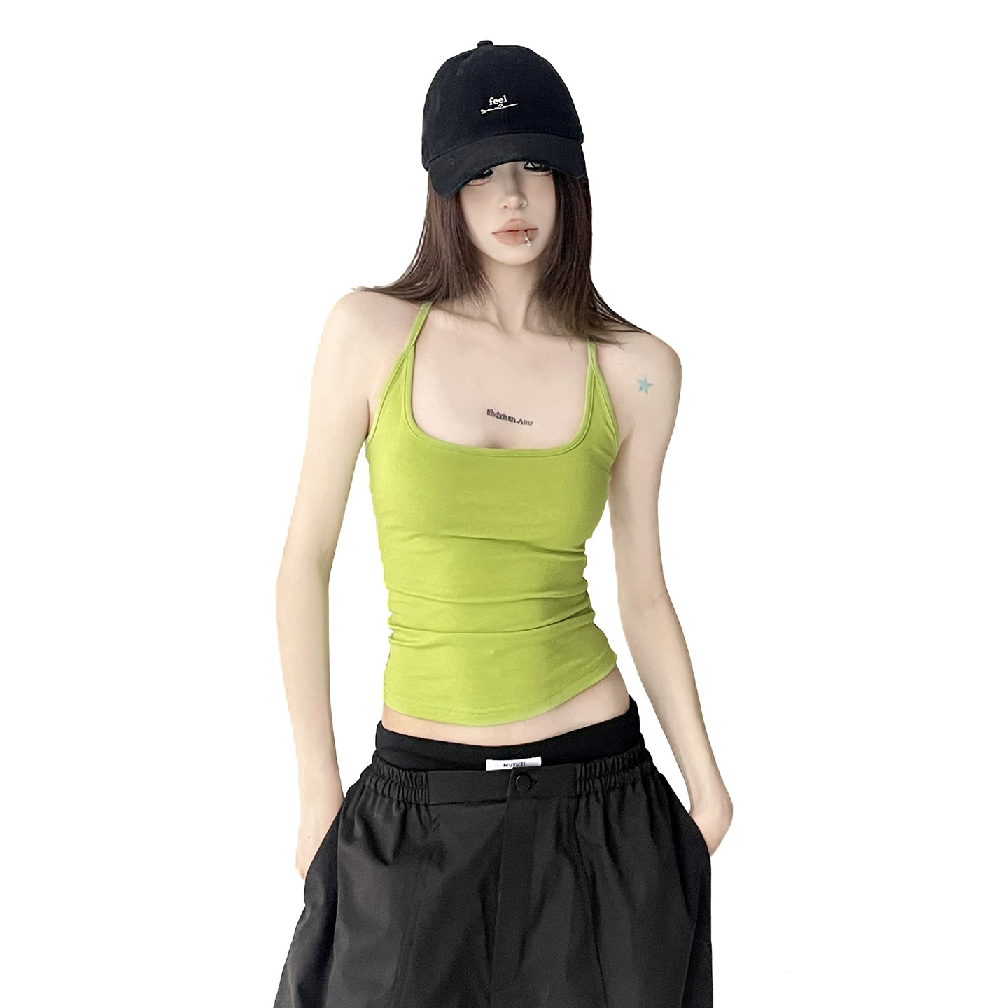 徐大方美式修身显瘦吊带背心女2026夏季新款百搭外穿绿色打底上衣图片