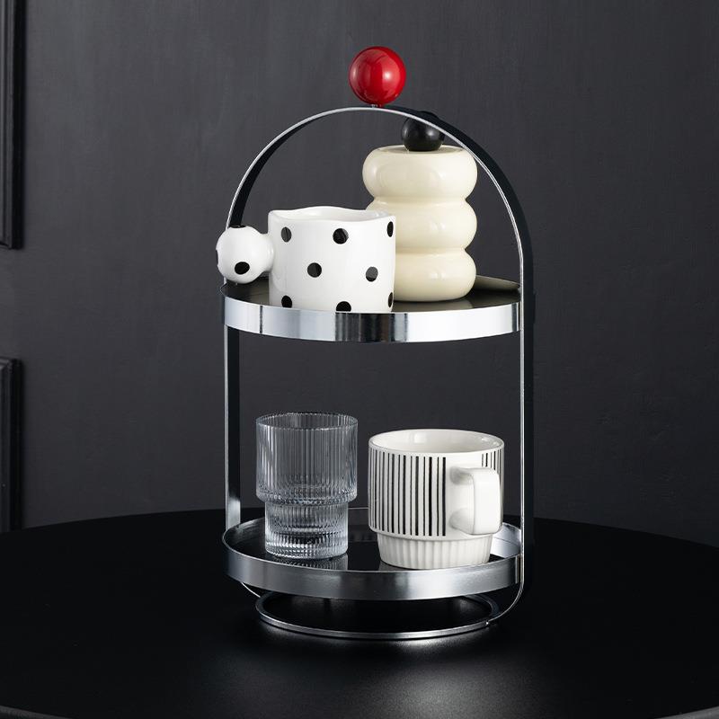 圆形卧室桌上收纳架卫生间台面化妆品铁艺架子水杯咖啡杯置物架