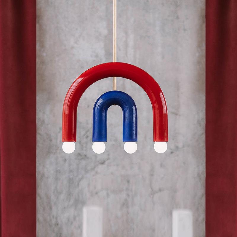儿童房吊灯男孩女孩卧室床头创意U形积木长线房间马卡龙中山灯具