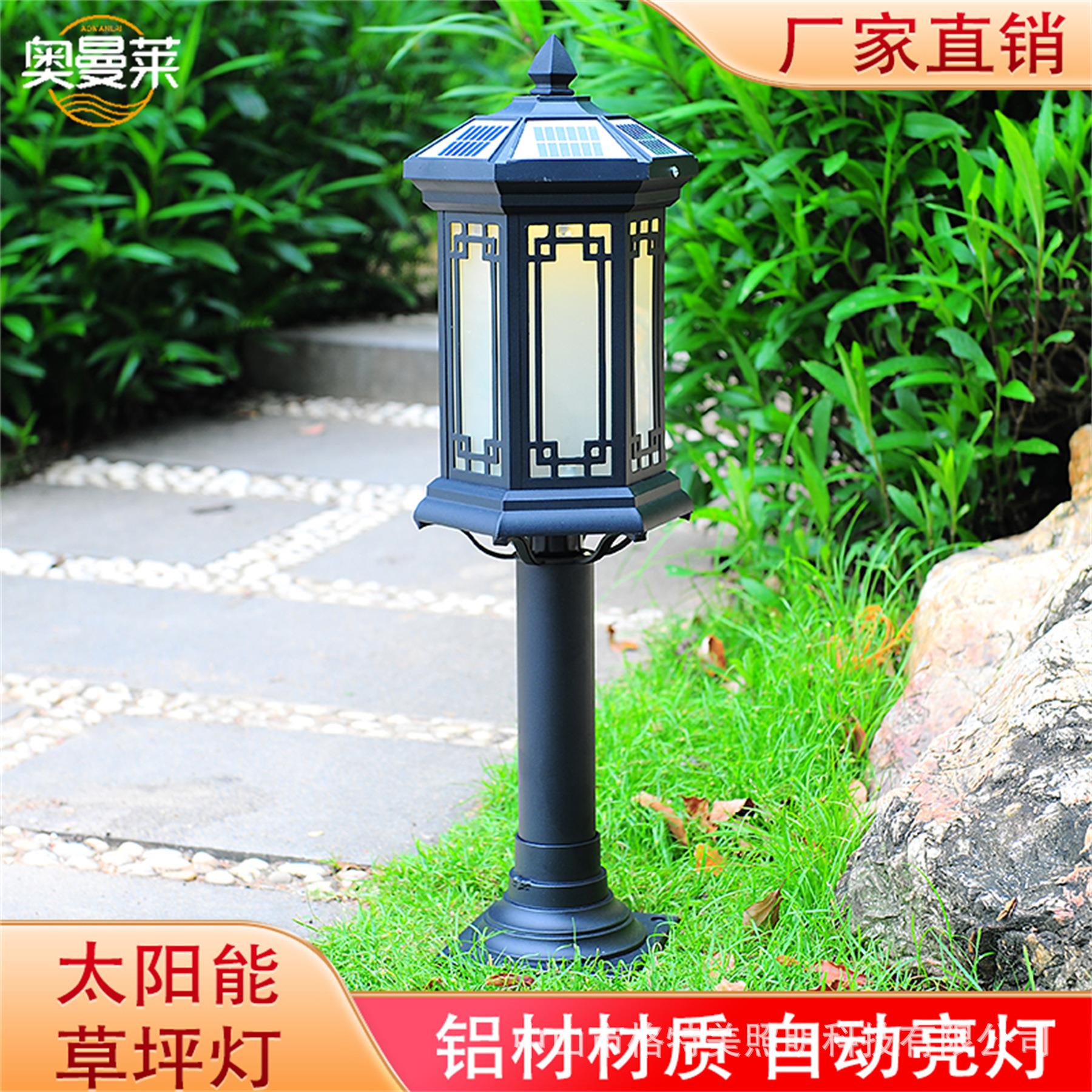 实力工厂复古铝太阳能柱头灯 户外公园庭院地插灯LED太阳能草坪灯